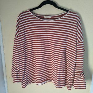Coverstitched Red White Striped Cotton Top